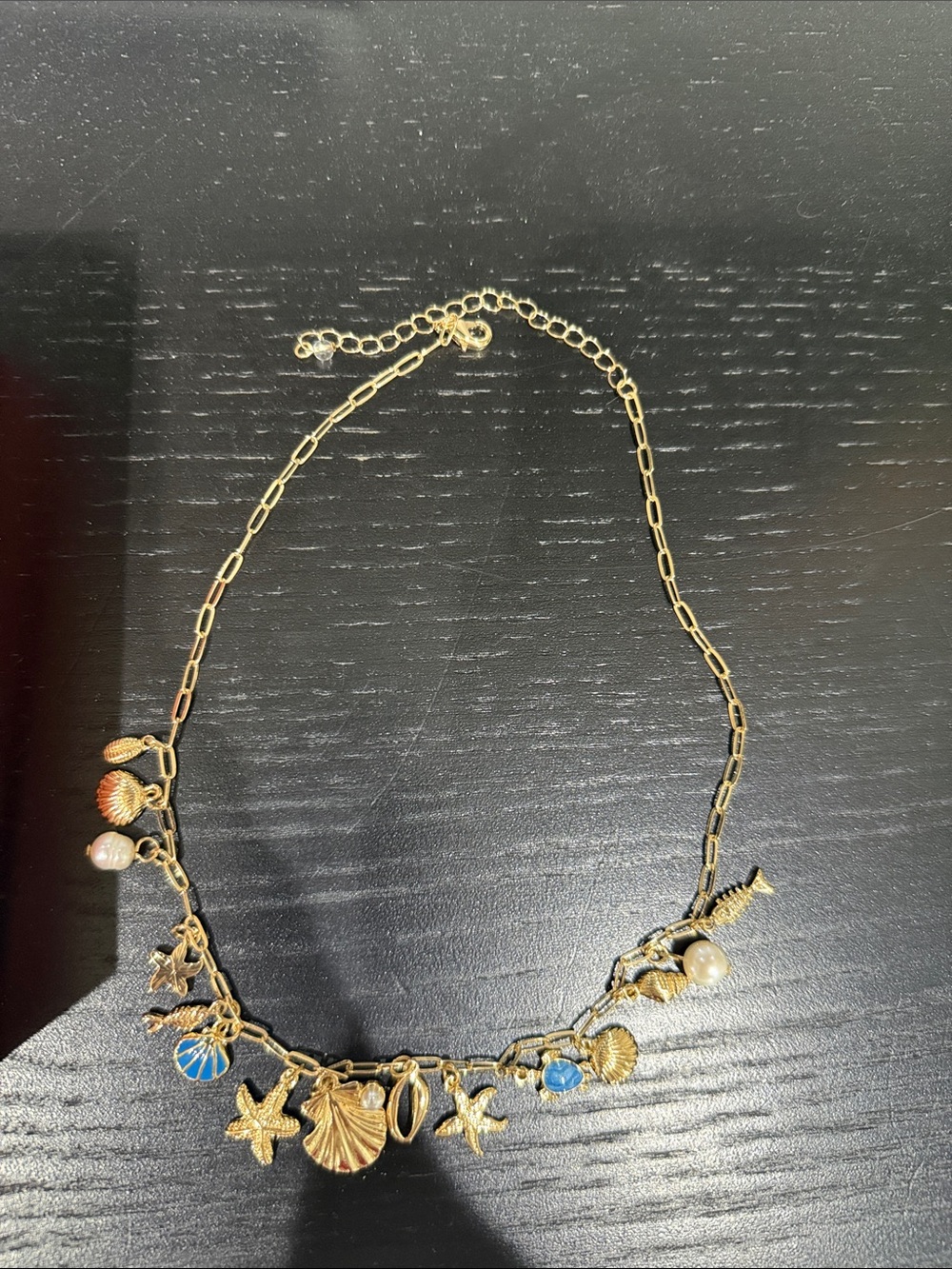 House of Harlow 1960 Gold Seashell and Blue Charm Necklace